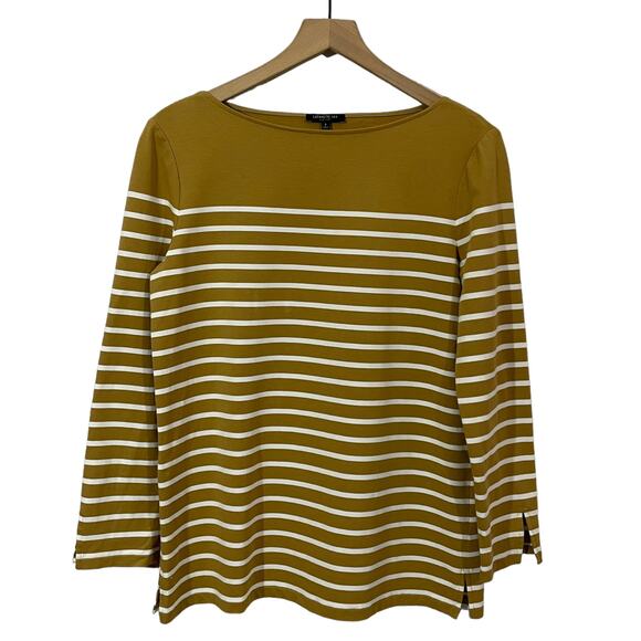 Lafayette 148 New York Wes Boat Neck 3/4 Sleeve Breton Striped Top - Small - Picture 1 of 11